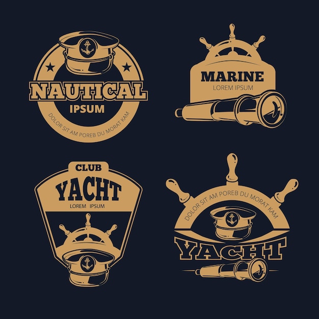 Free vector retro nautical color labels on dark background.