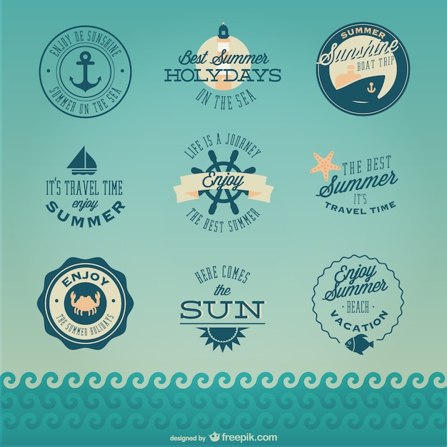 Free Vector retro nautical cruise badges