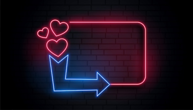 Retro neon light heart frame with arrow and text space