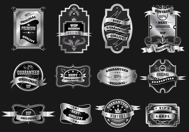 Retro original silver emblems labels collection