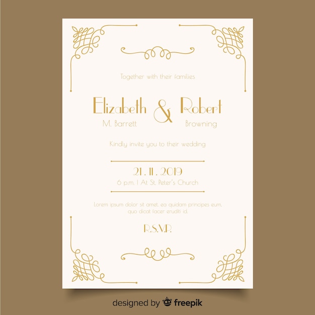 Retro ornamental wedding invitation template