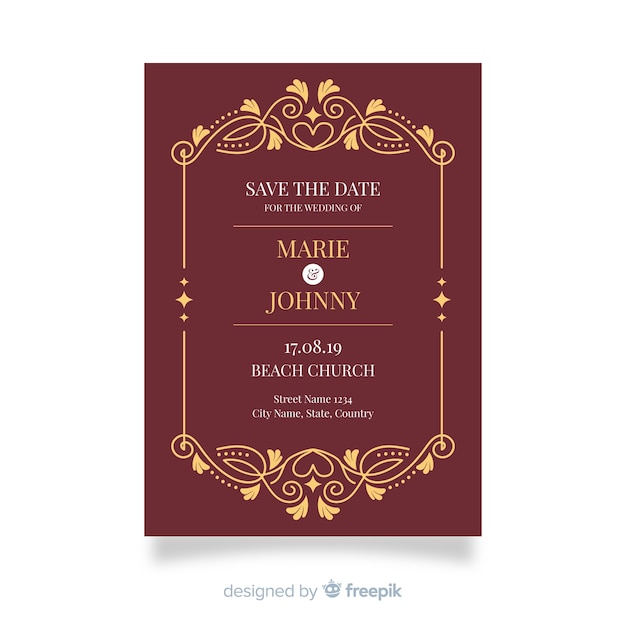 Retro ornamental wedding invitation template