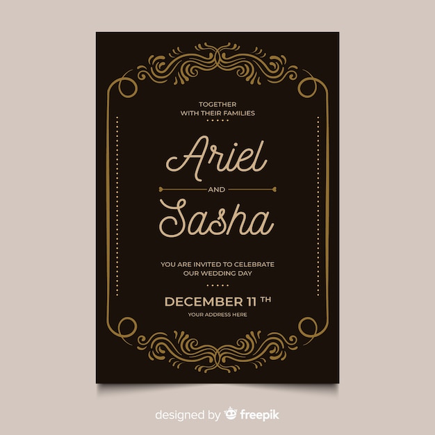 Retro ornamental wedding invitation template