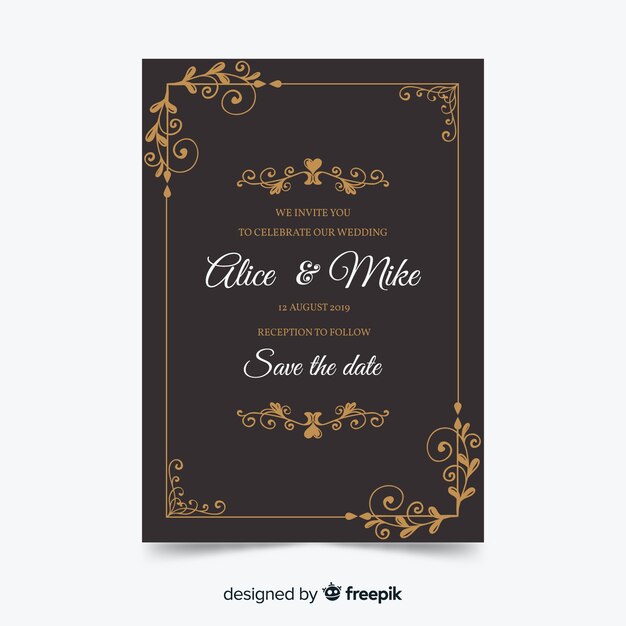 Retro ornamental wedding invitation template