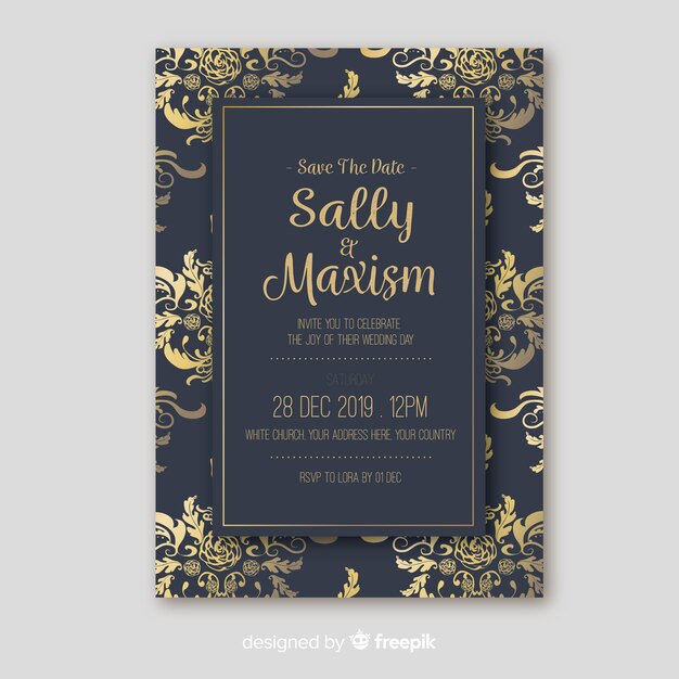 Retro ornamental wedding invitation template