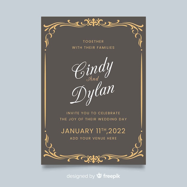 Retro ornamental wedding invitation template