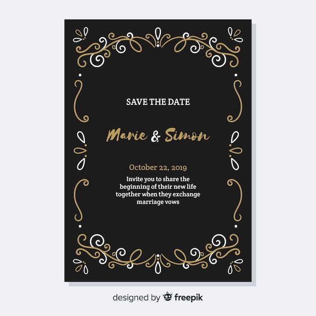 Retro ornamental wedding invitation template