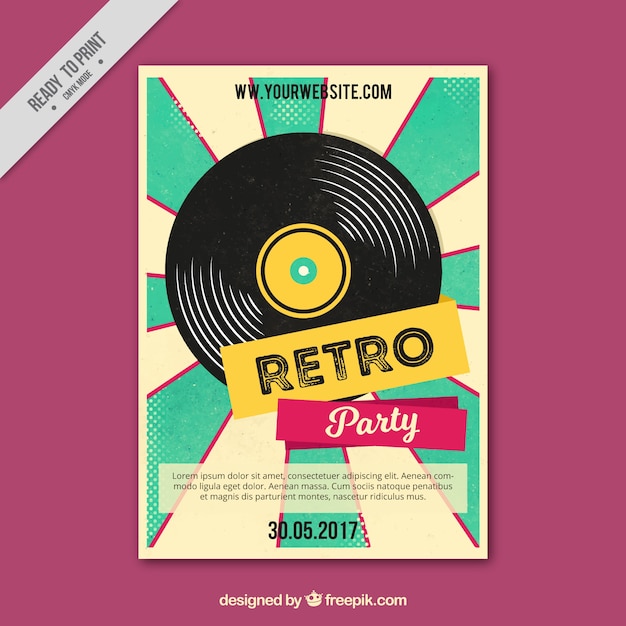 Retro party poster with vinyl