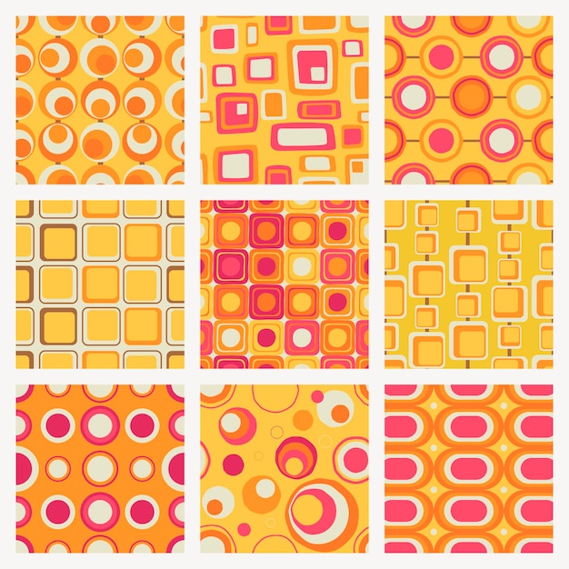 Retro pattern background, seamless geometric shape vector set