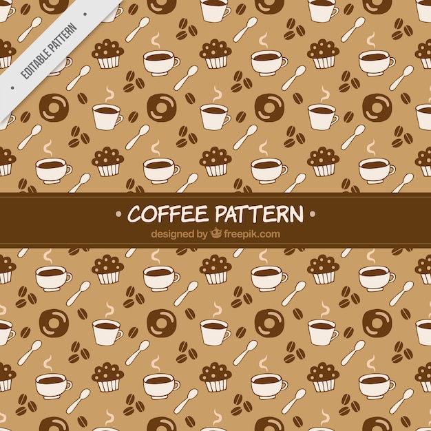 Free Vector retro pattern of sweets and hand drawn coffee mugs