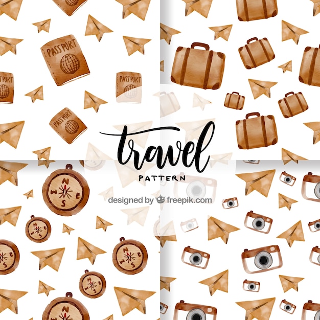 Retro pattern of watercolor travel objects