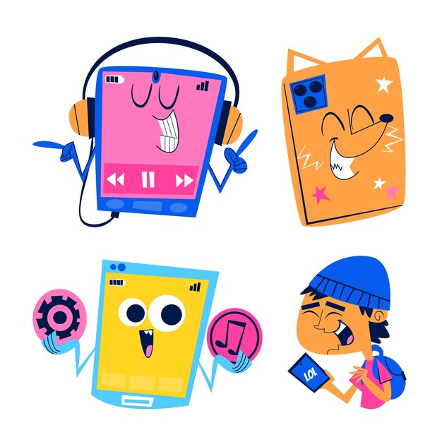 Retro phone doodle sticker set