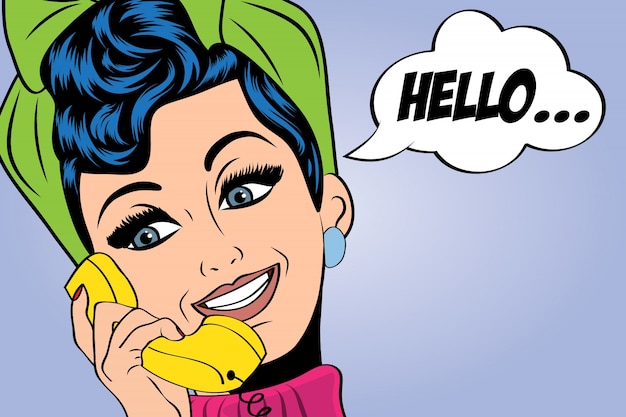 Free Vector retro pop art illustration of woman talking on the phone