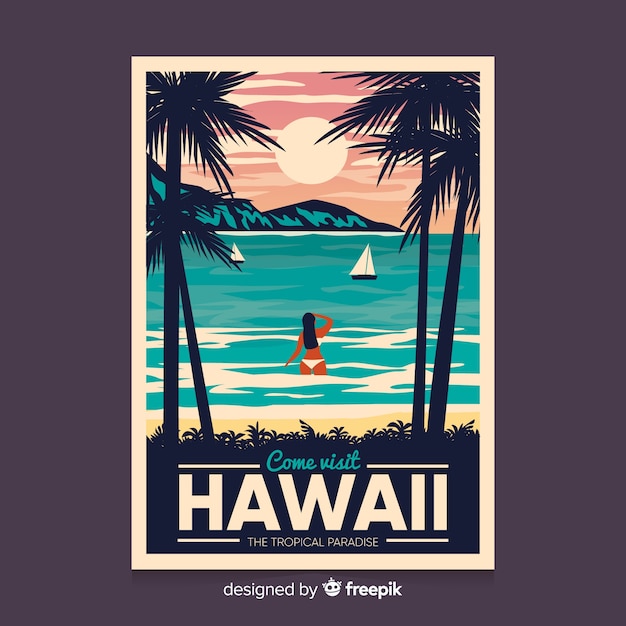 Retro promotional poster of hawaii template