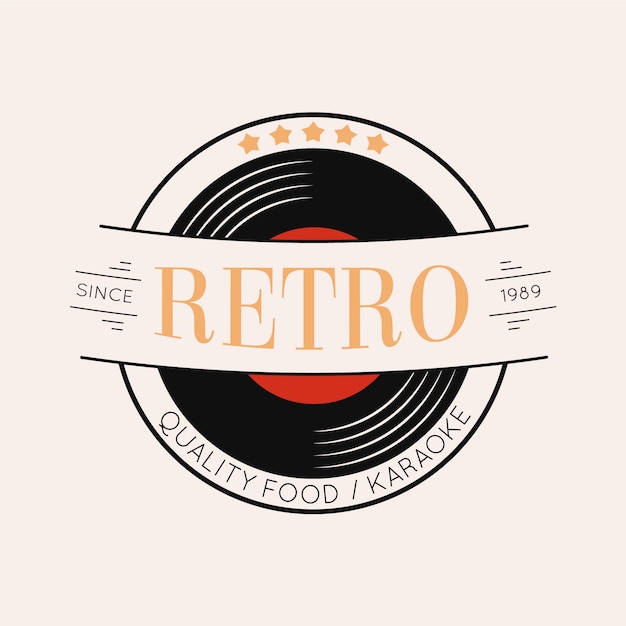 Free Vector retro restaurant logo design with vinyl