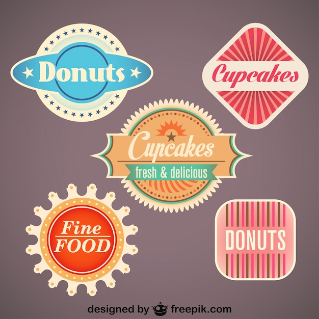 Free vector retro set of food labels and badges