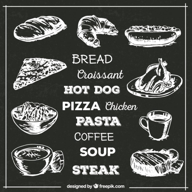 Free Vector retro sketchy food on blackboard