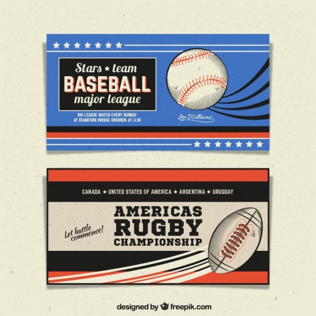 Free Vector retro sport banners with drawings