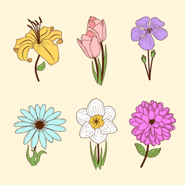 Retro spring flower collection