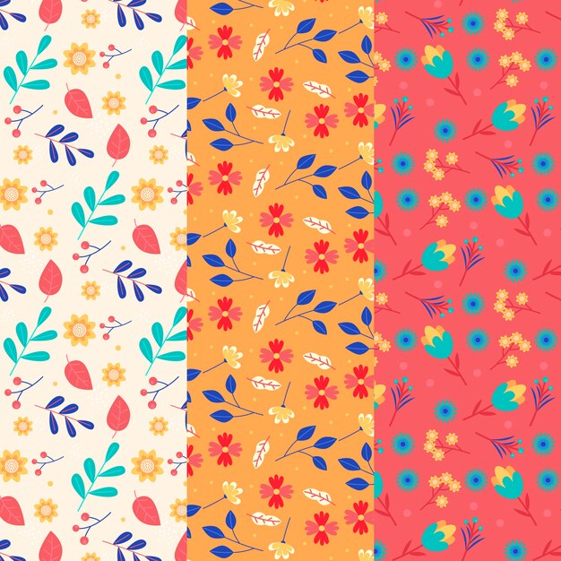 Retro spring flowers and leaves seamless pattern