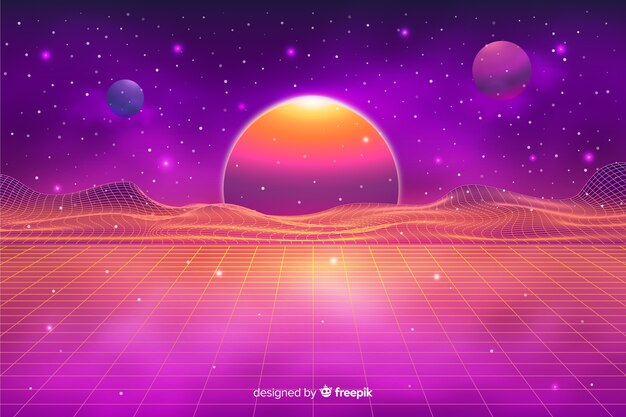 Retro style futuristic landscape background