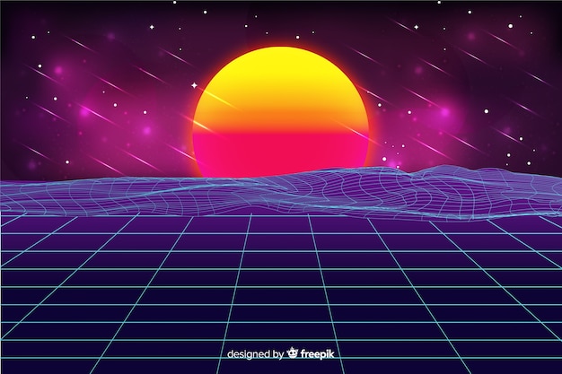 Retro style futuristic landscape background