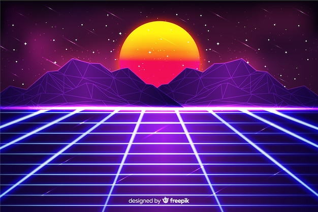 Retro style futuristic landscape background