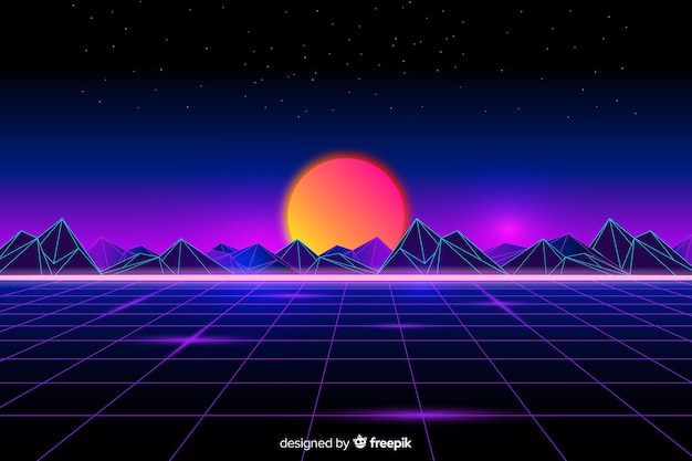 Retro style futuristic landscape background