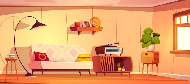 Free vector retro style living room interior design