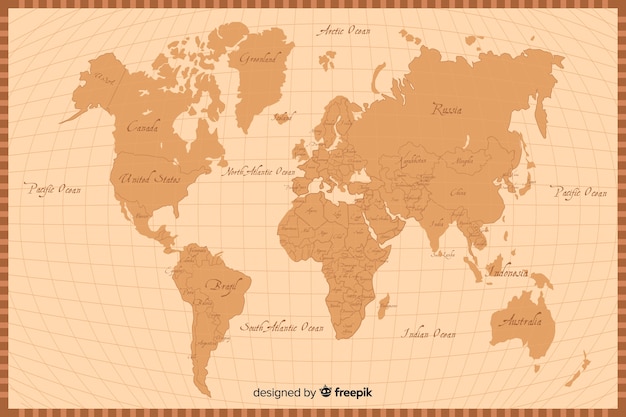 Retro style world map texture background