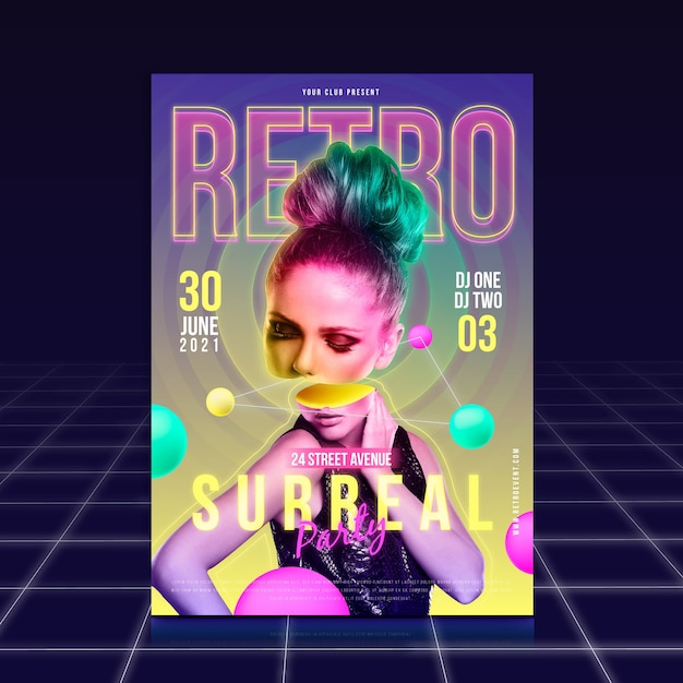 Free Vector retro and surreal party poster template