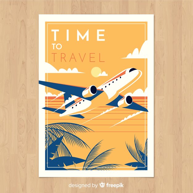 Retro travel poster flat design