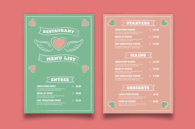 Retro valentine's day menu template