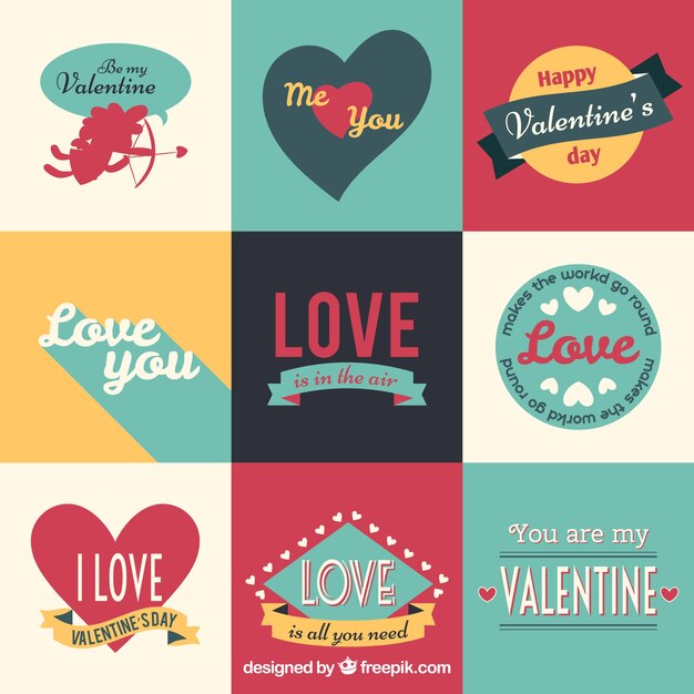 Retro valentines day badges