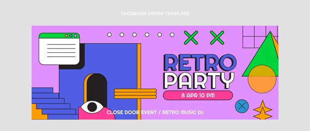 Retro vaporwave disco party facebook cover