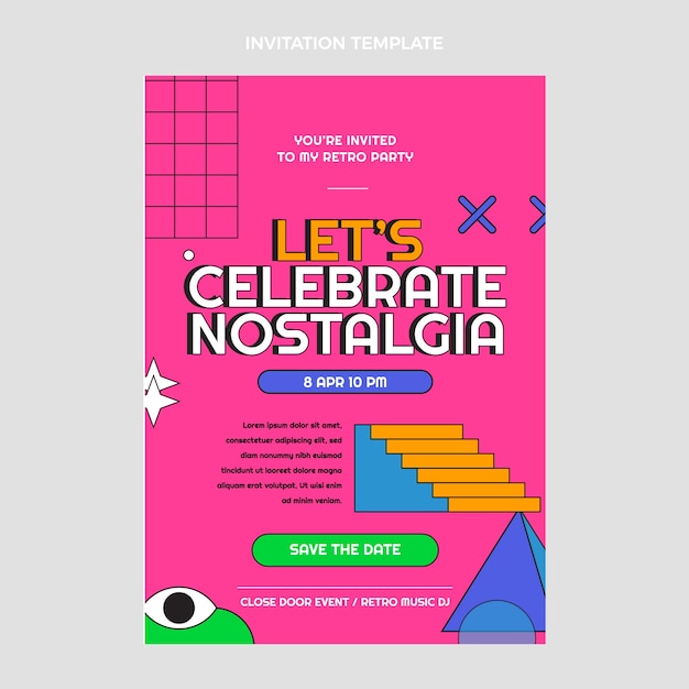 Retro vaporwave disco party invitation template