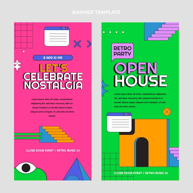 Retro vaporwave disco party vertical banner