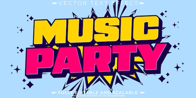 Free Vector retro vintage music party text effect editable 70s and 80s text style