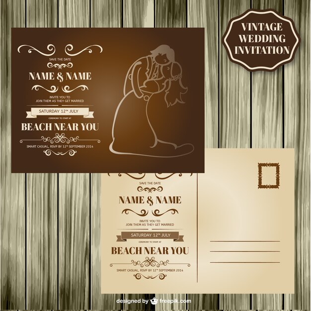 Retro wedding card wood design