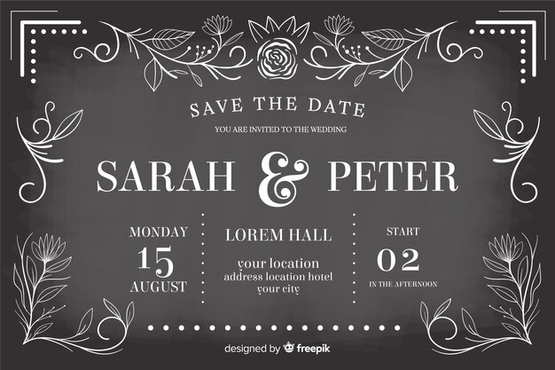 Retro wedding invitation template on blackboard