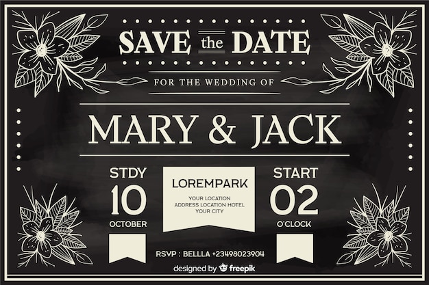 Retro wedding invitation template on blackboard