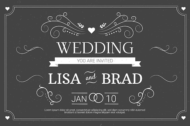 Retro wedding invitation template on blackboard