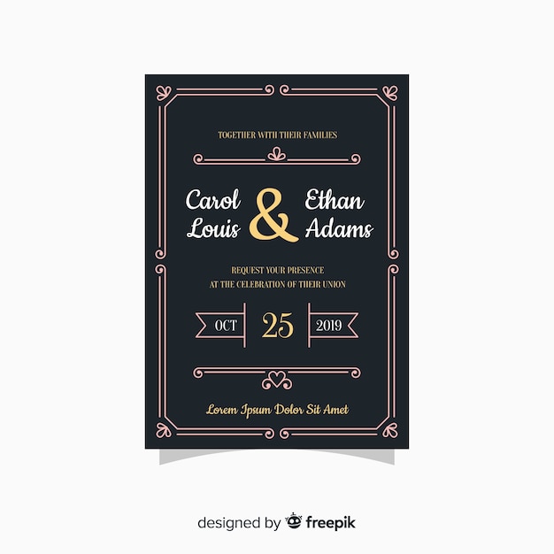 Free vector retro wedding invitation template