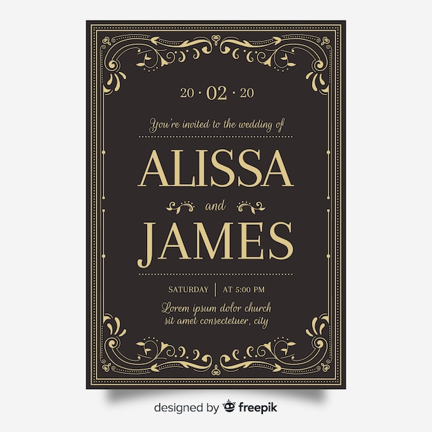 Retro wedding invitation template