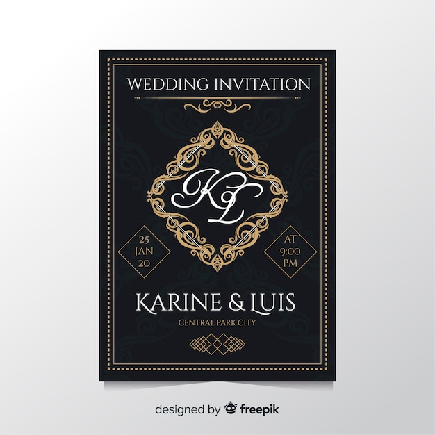 Retro wedding invitation template