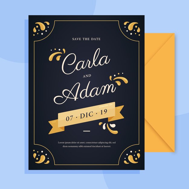 Retro wedding invitation with lovely lettering template