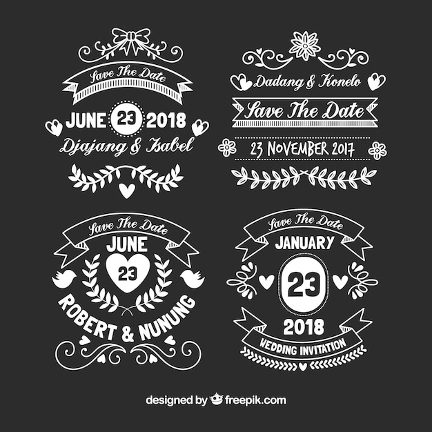 Free Vector retro wedding label collection