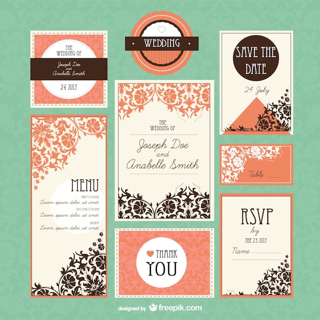 Free Vector retro wedding mock-up set