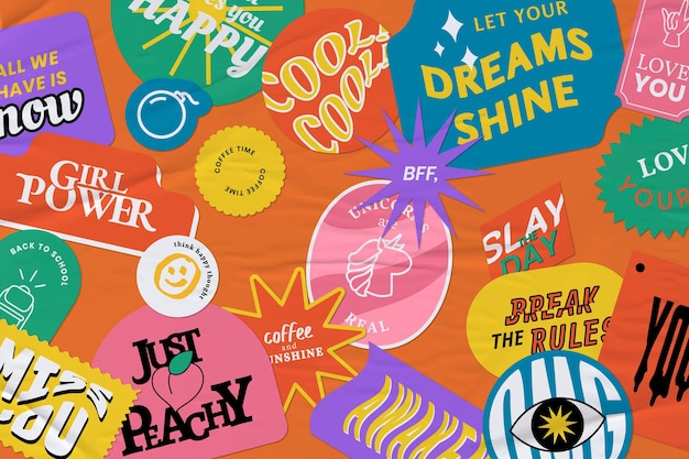 Free Vector retro word sticker colorful background paper texture