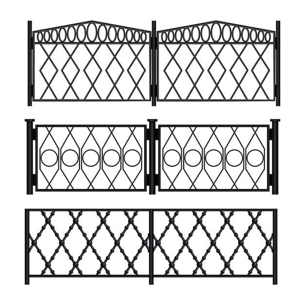 Retro Wrought Iron Fence Realistic Set